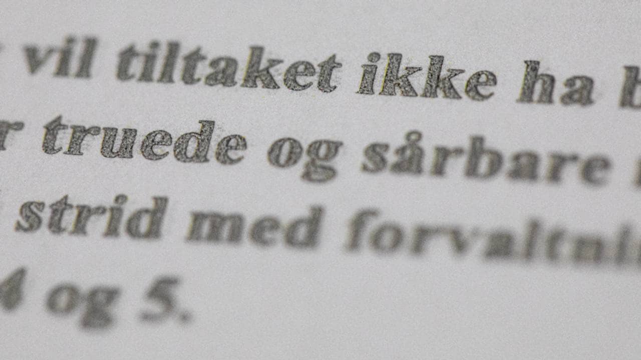 Et nærbilde som viser et utdrag av en setning fra et NVE-dokument. Det står "vil tiltaket ikke ha betydning for truede og sårbare naturtyper (...)".