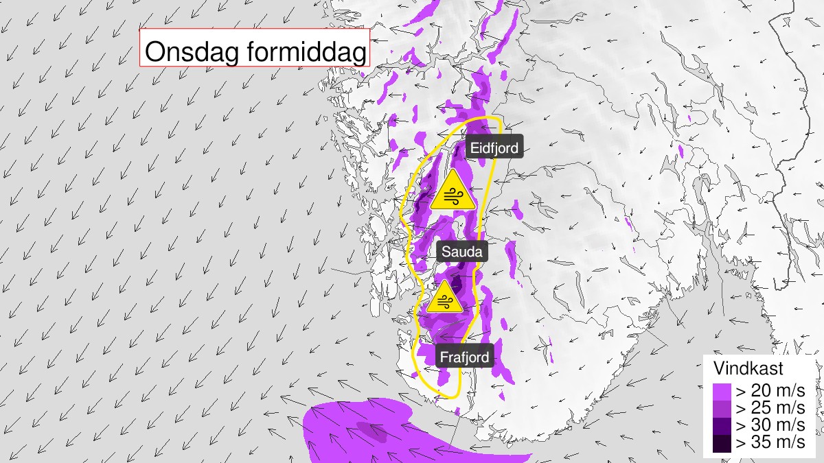 Fare for kraftig vind i Rogaland og Vestland