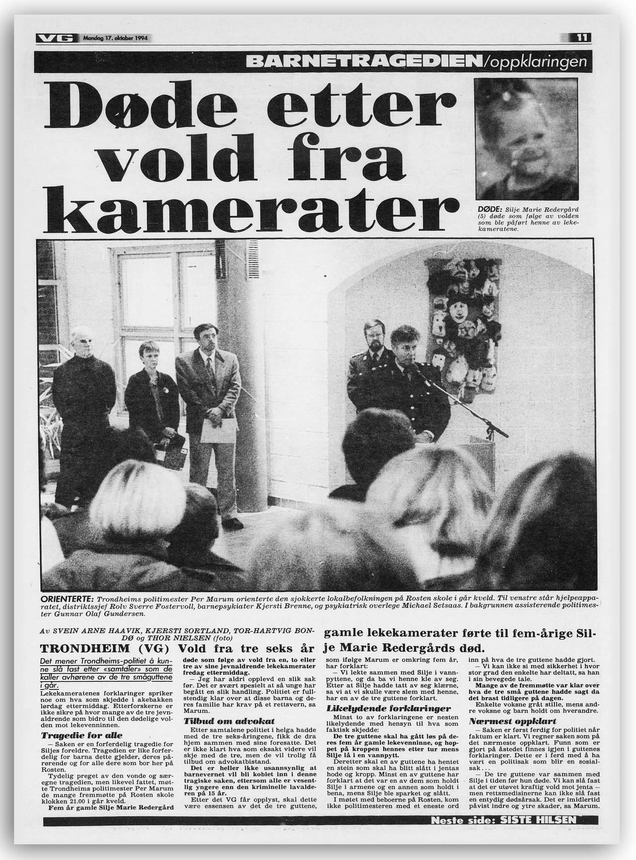 VG mandag 17.10 1994: «Døde etter vold fra kamerater»