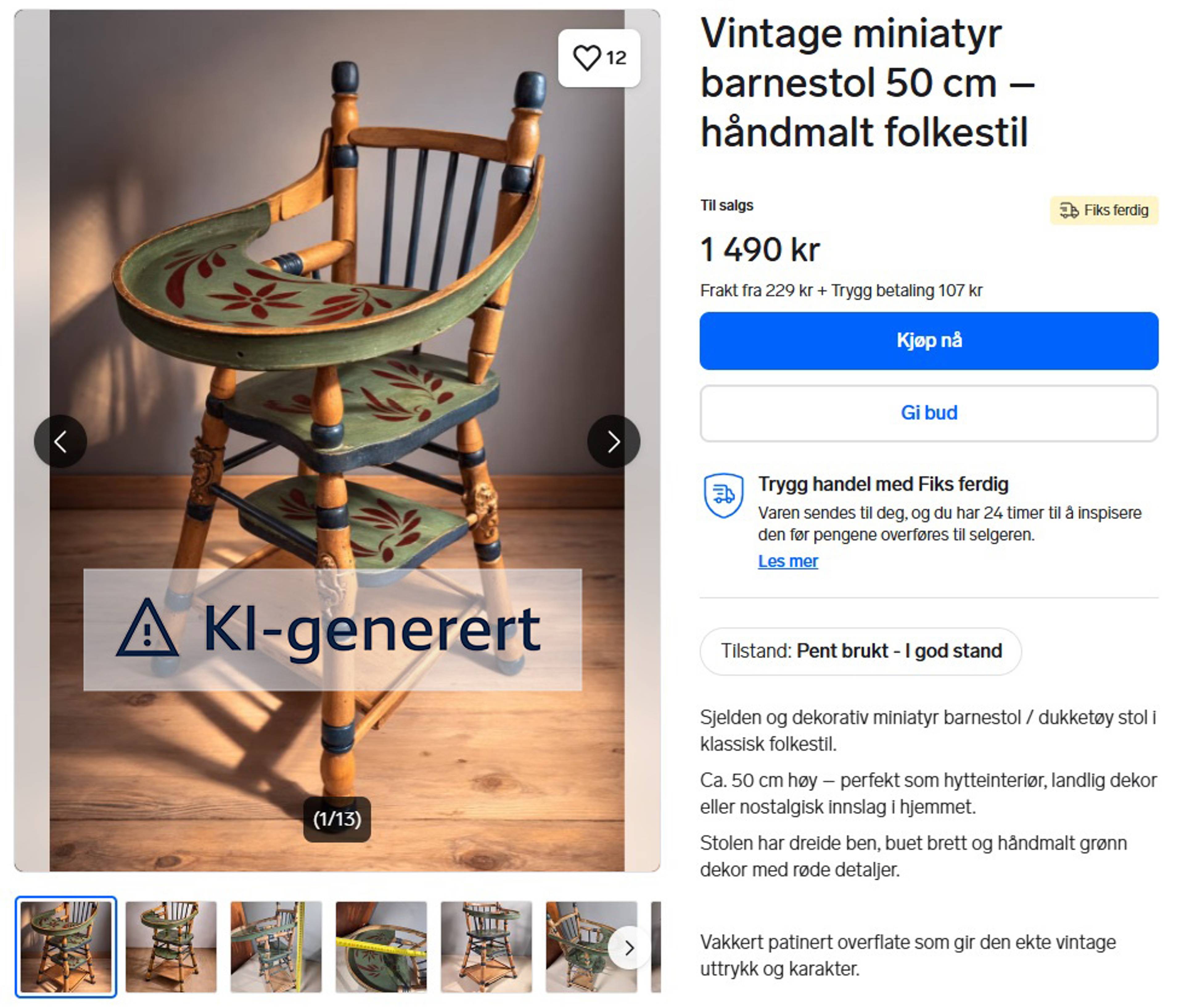 BarnestolMerket med KI. Finn-annonse