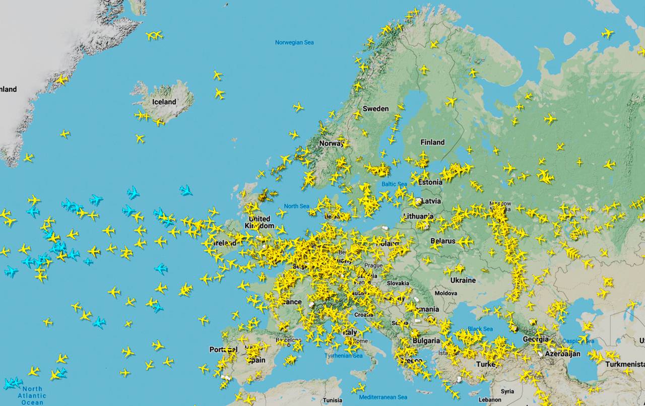 Flytrafikk over Atlanterhavet 25. mars 2020.