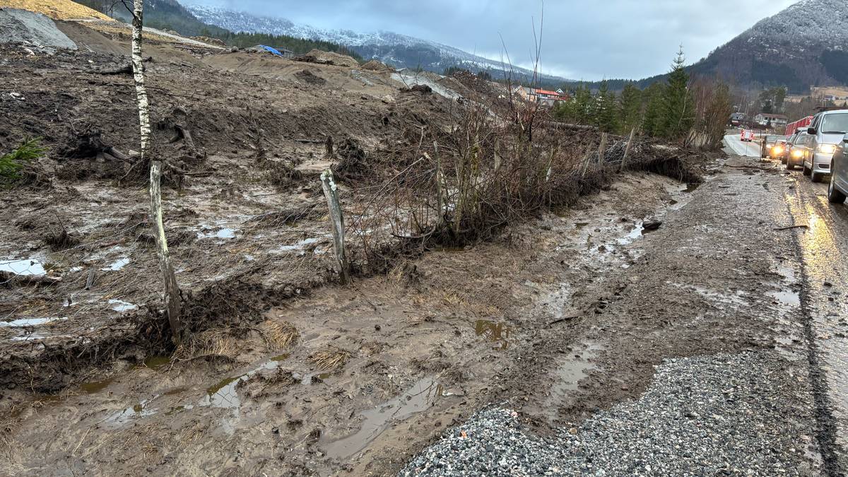 Betongvegg i gjødselkjellar kollapsa – store mengder kumøk har runne ned på europaveg