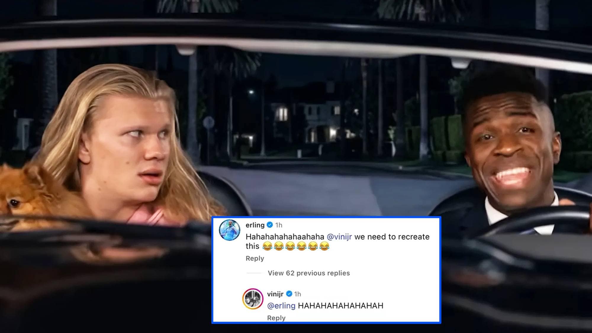 Haaland og Vinicious i en bil