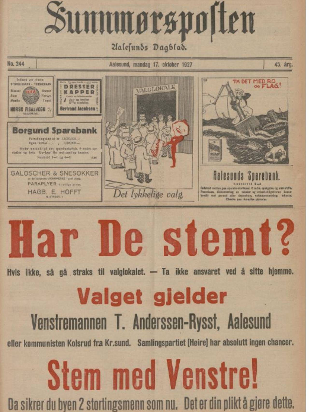 Faksimile Sunnmørsposten 17.10.1927