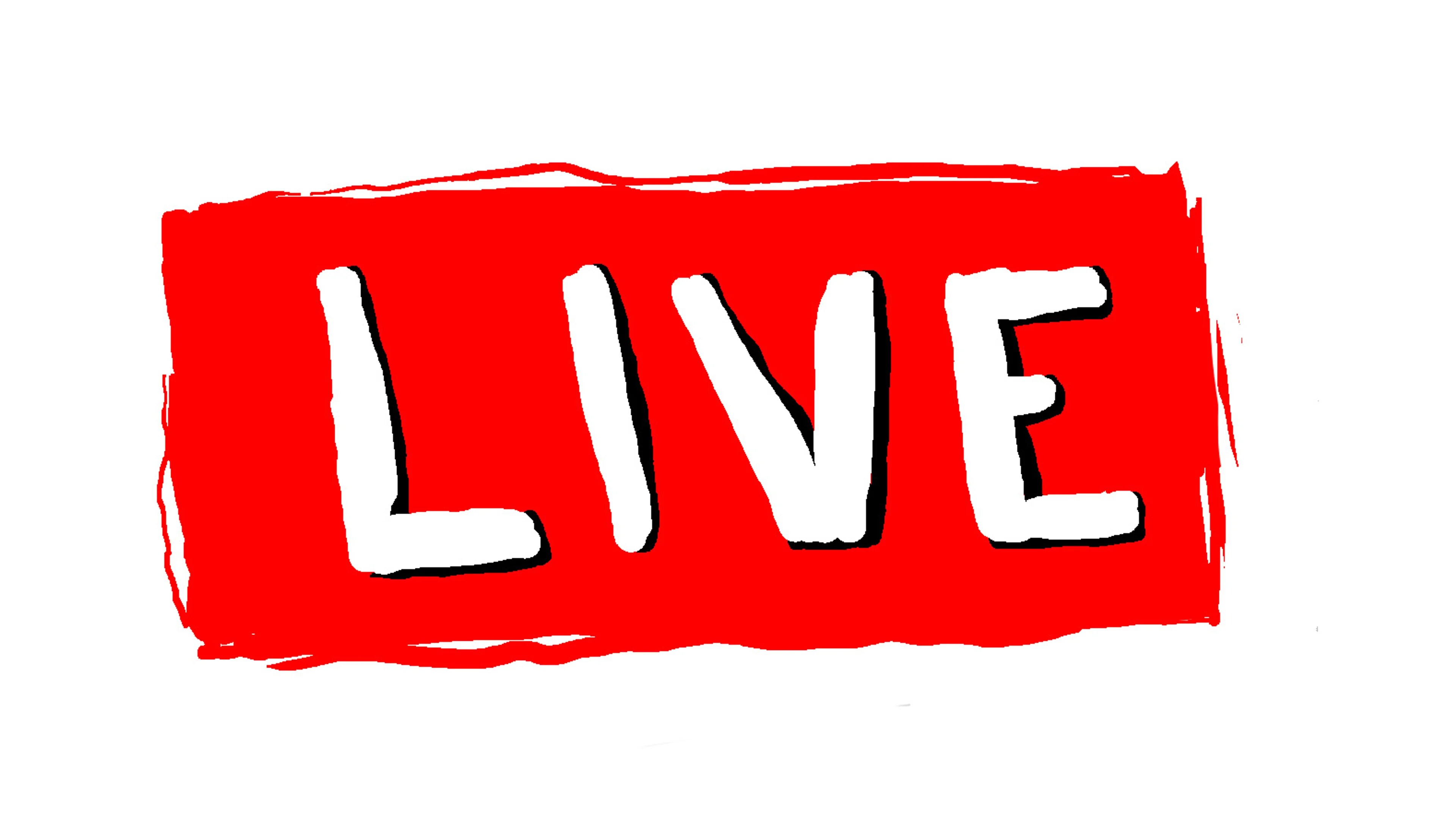 illustrasjon av en rød firkant med hvit påskrift i store bokstaver live