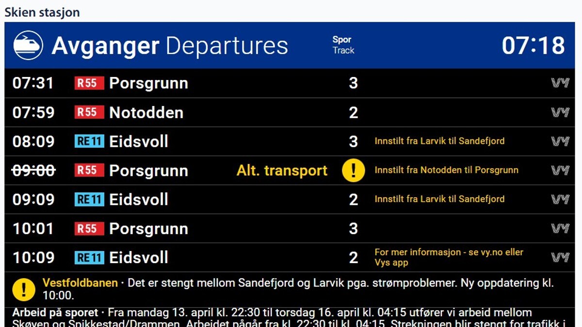 Trøbbel på Vestfoldbanen: – Smør deg med tålmodighet