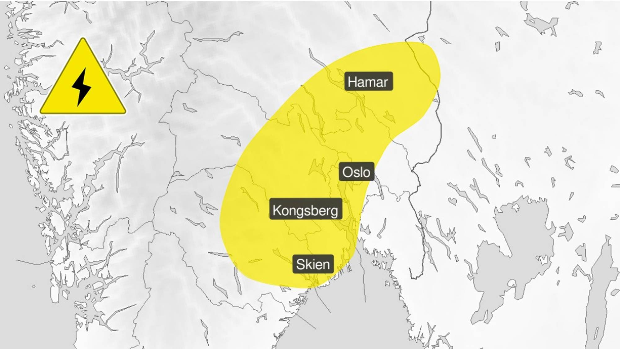 Farevarsel for lyn på Østlandet