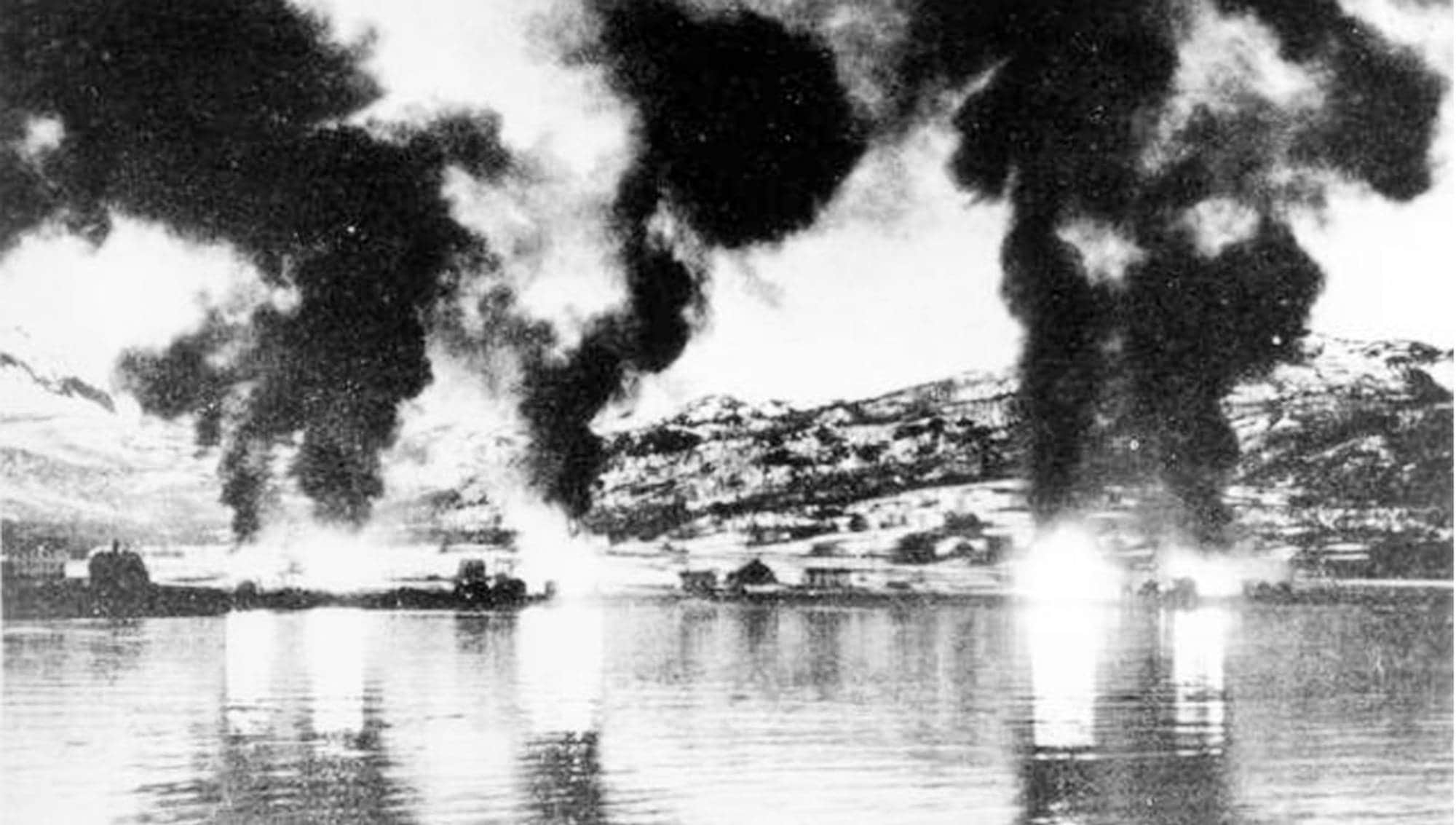 Bjerkvik i flammer i 1940