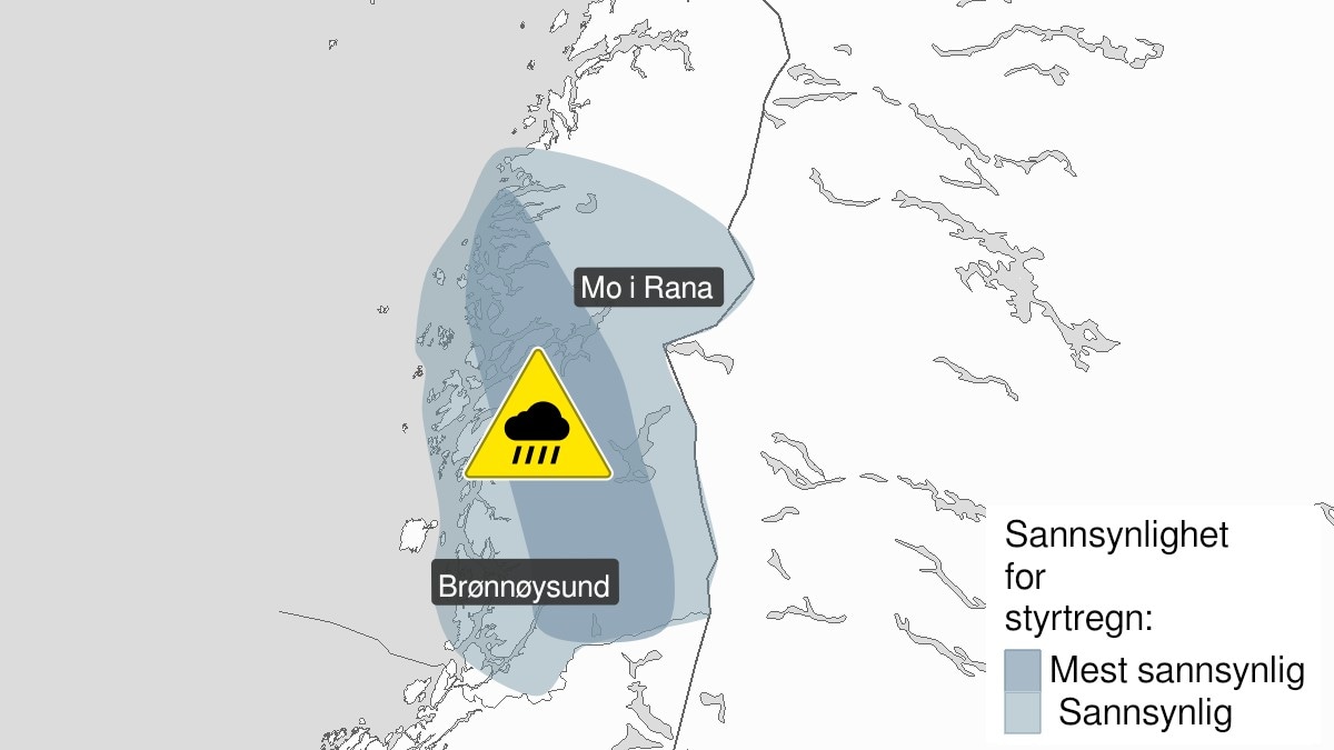 Varsler styrtregn på Helgeland torsdag kveld