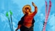 Grafikk: NRK Tegning av Jesus med glorie og raske briller, omgitt av ski og staver.
