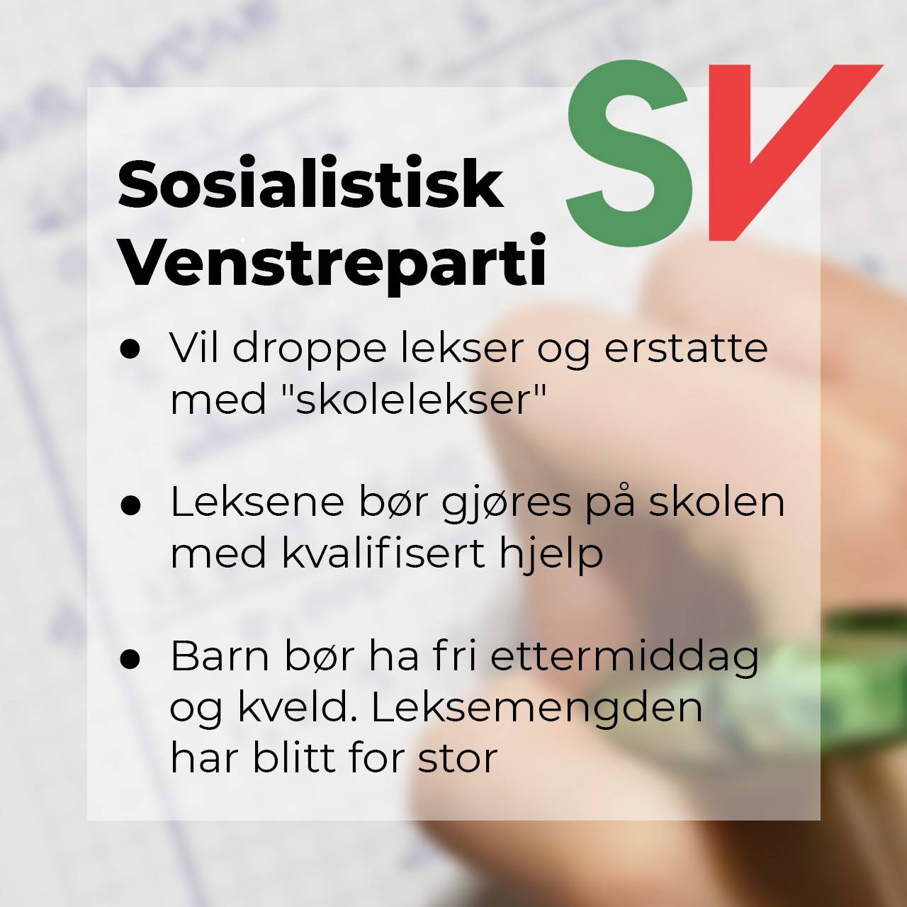 Sosialistisk Venstreparti om leksefri