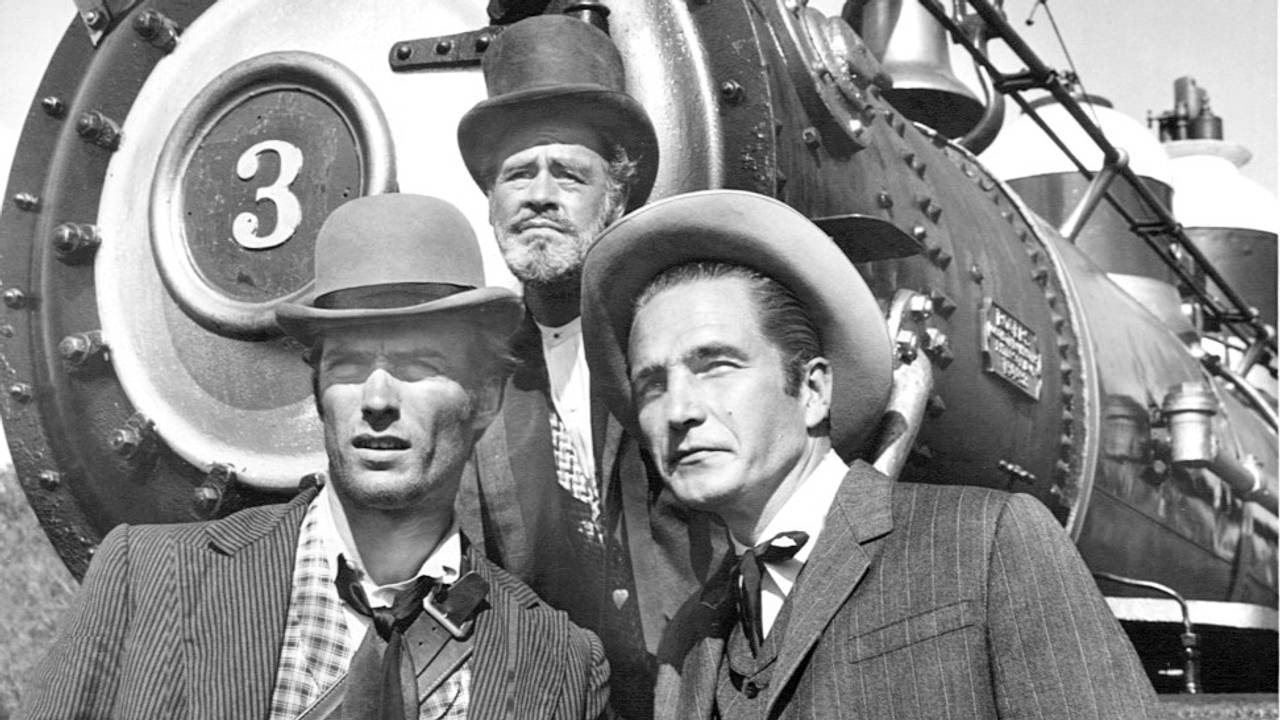Clint Eastwood, Paul Brinegar og Eric Fleming fra westernserien Rawhide.