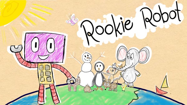 Roboten Rookie oppdager verden med gøyale barnetegninger.