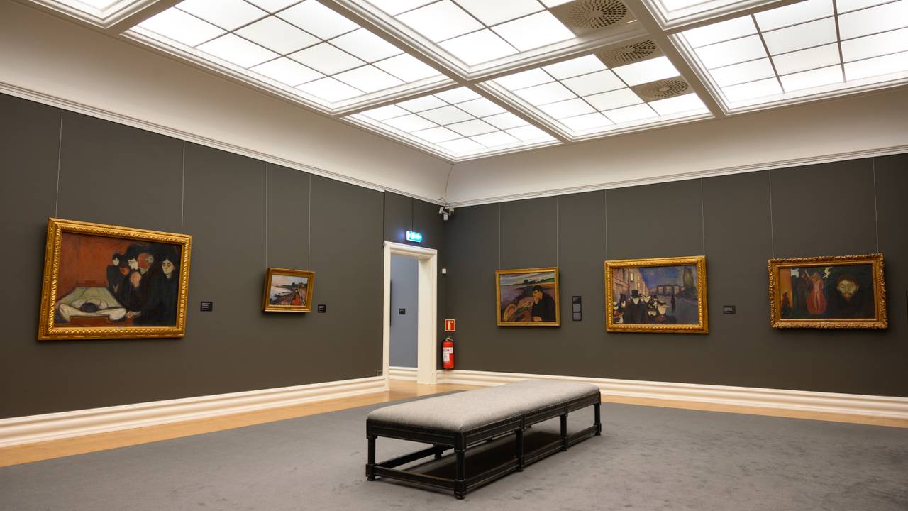 Interiørt fra Munch-utstillingen til KODE, kunstmuseene i Bergen.