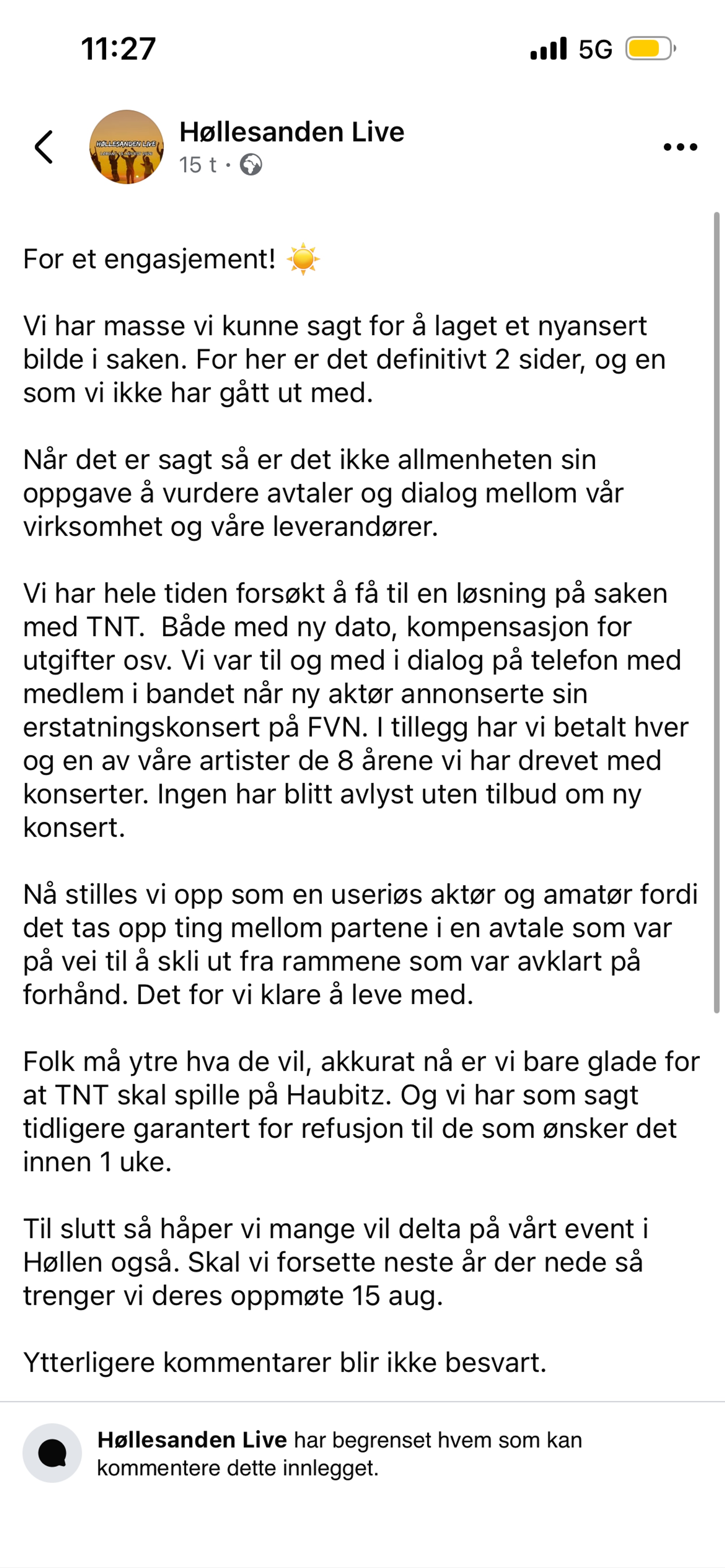 Skjermdump fra Facebook