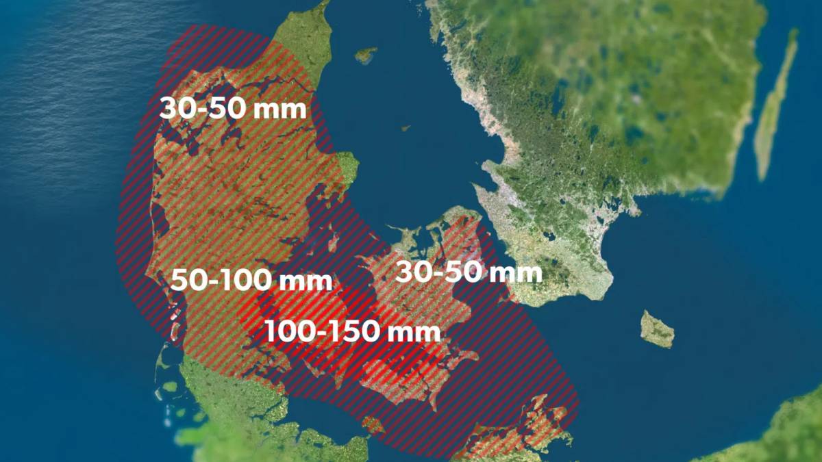 Advarer mot «veldig farlig vær» i Danmark – varsler 200 millimeter med regn