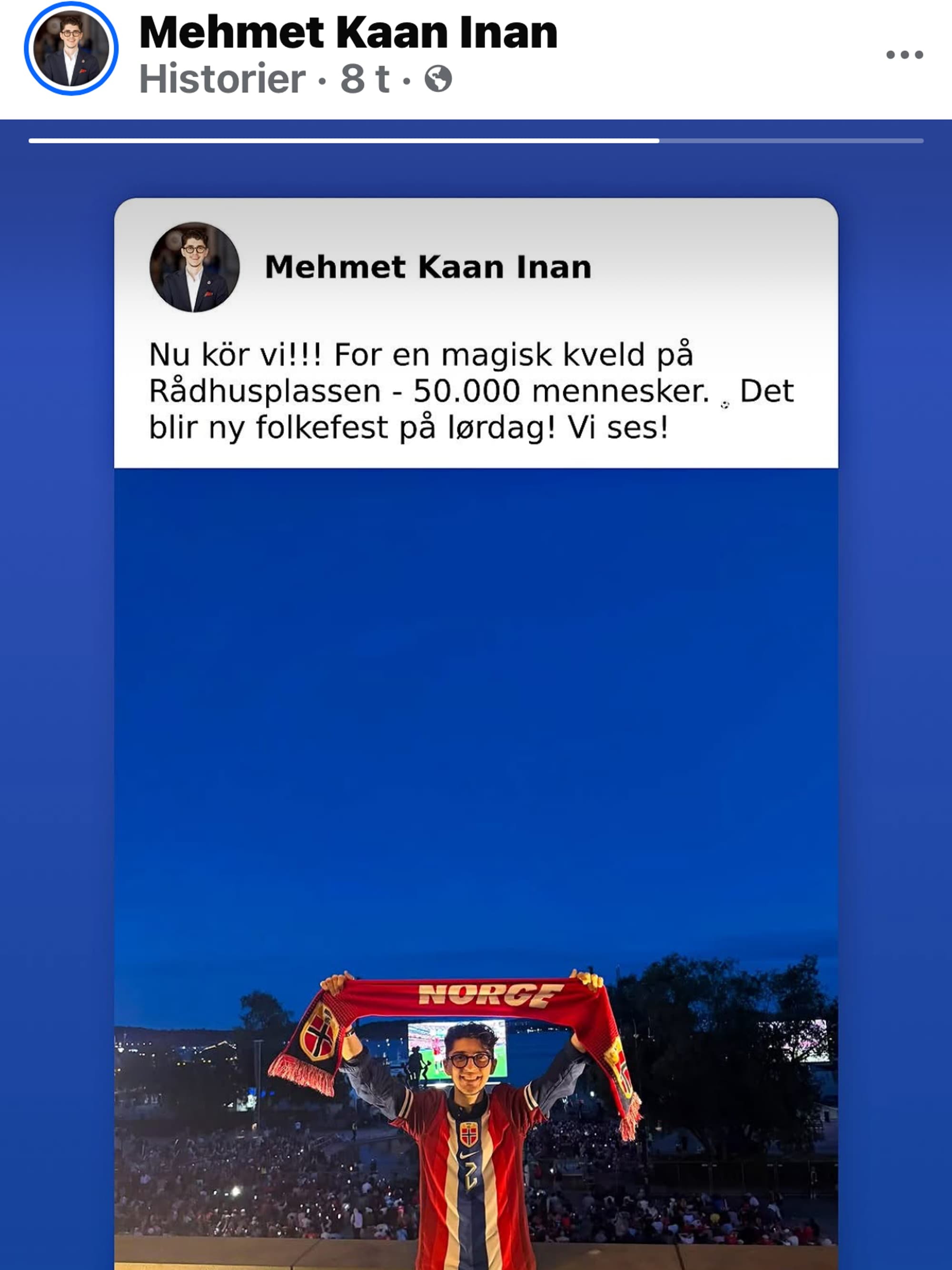 Kulturbyråd Mehmet Kaan Inan i Oslo om at kvartfinalen i fotball-VM skal vises på Rådhusplassen.
