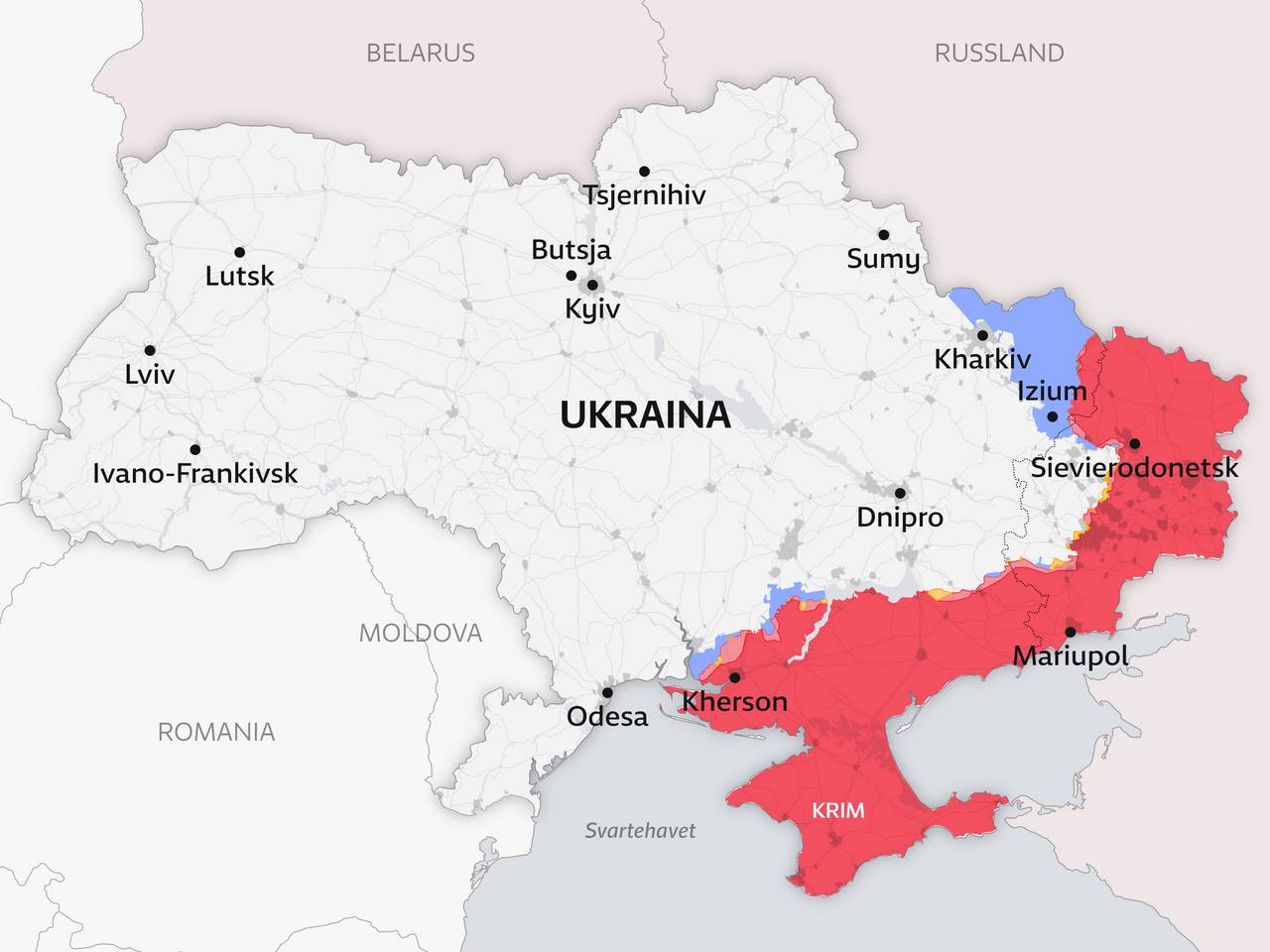 Oppdatert kart Ukraina 19.09.2022
