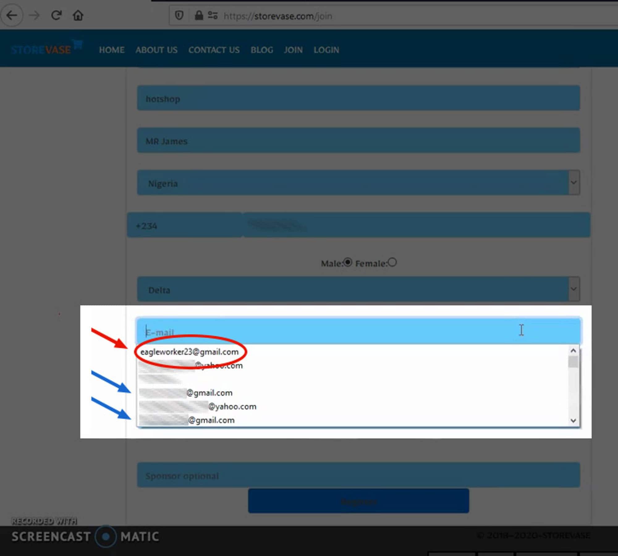 En skjermdump fra en video av en nettside viser Eagleworkers epostadresse
