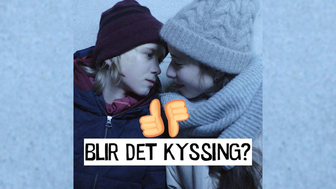 Bilde av Anna og Lars fra ZombieLars som neste kysser, med teksten: Blir det kyssing?