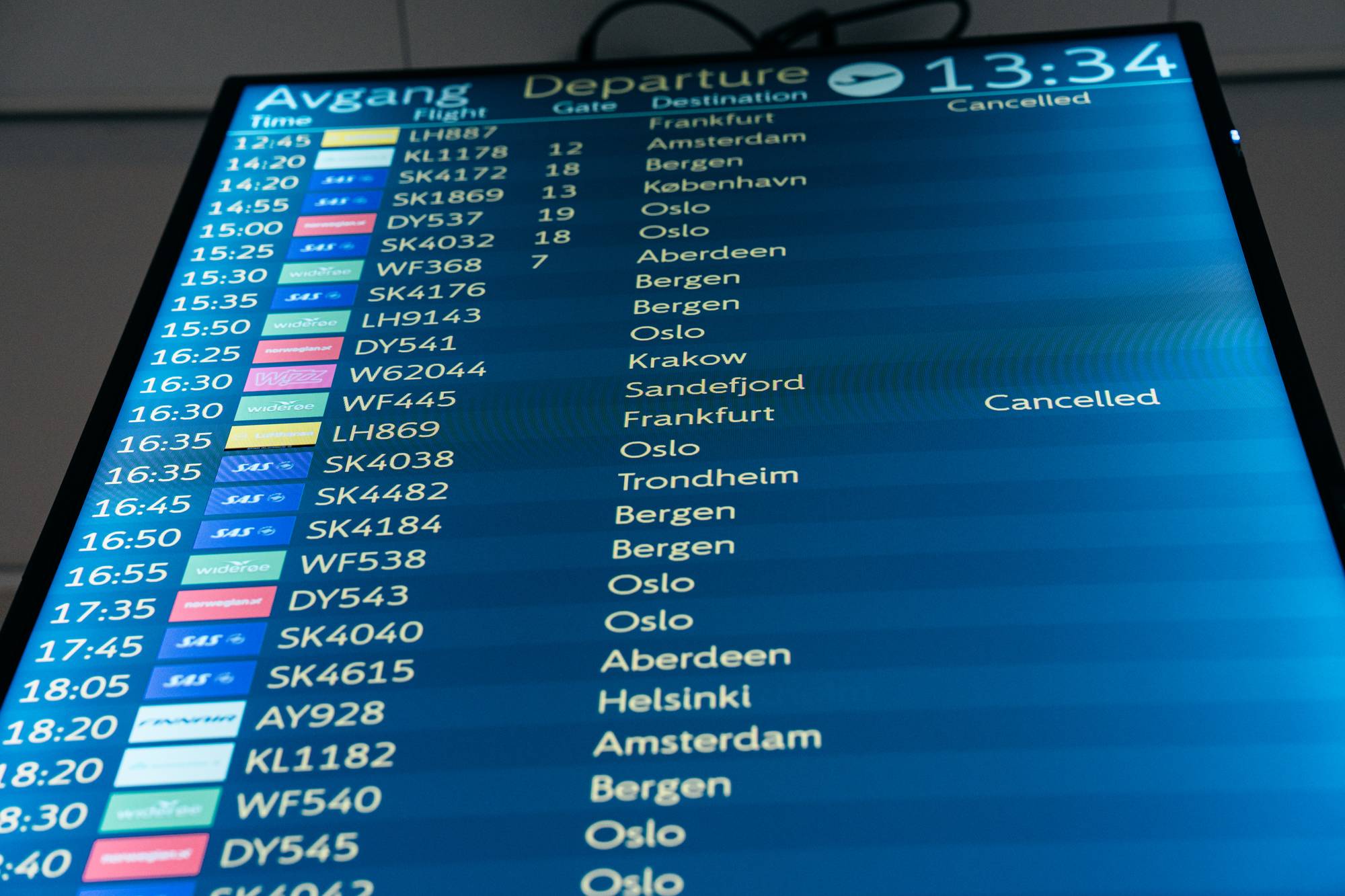 Flyavgang kansellert på Stavanger Lufthavn