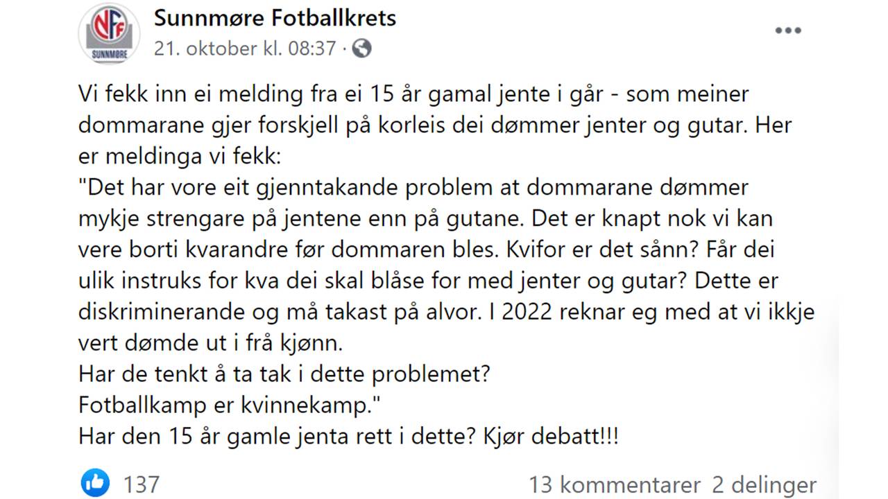 Sunnmøre Fotballkrets facebookinnlegg