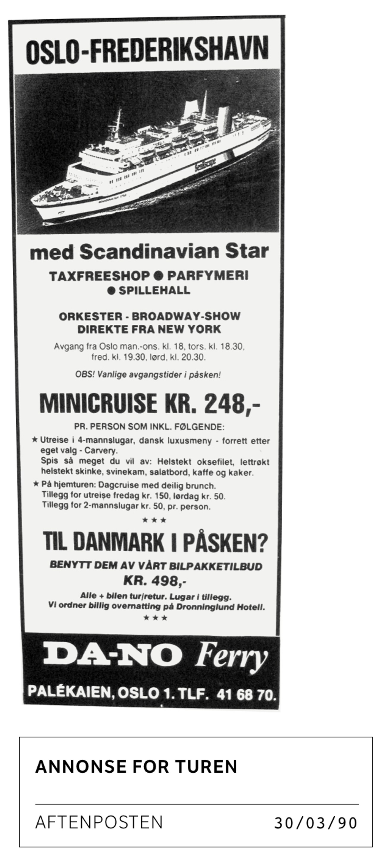 Annonse for Scandinavian Star i Aftenposten