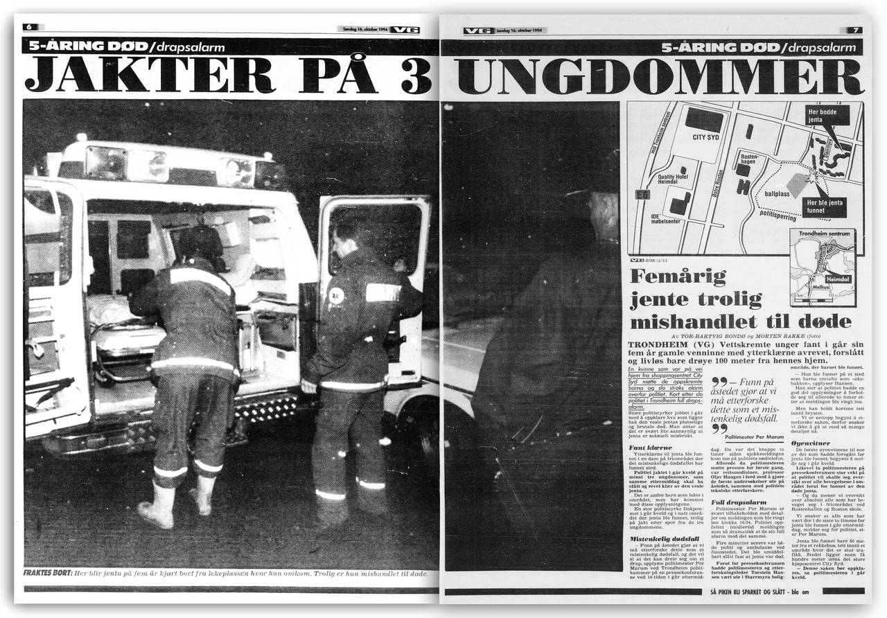 VG-overskrift søndag 16.10 1994: «Jakter på 3 ungdommer»