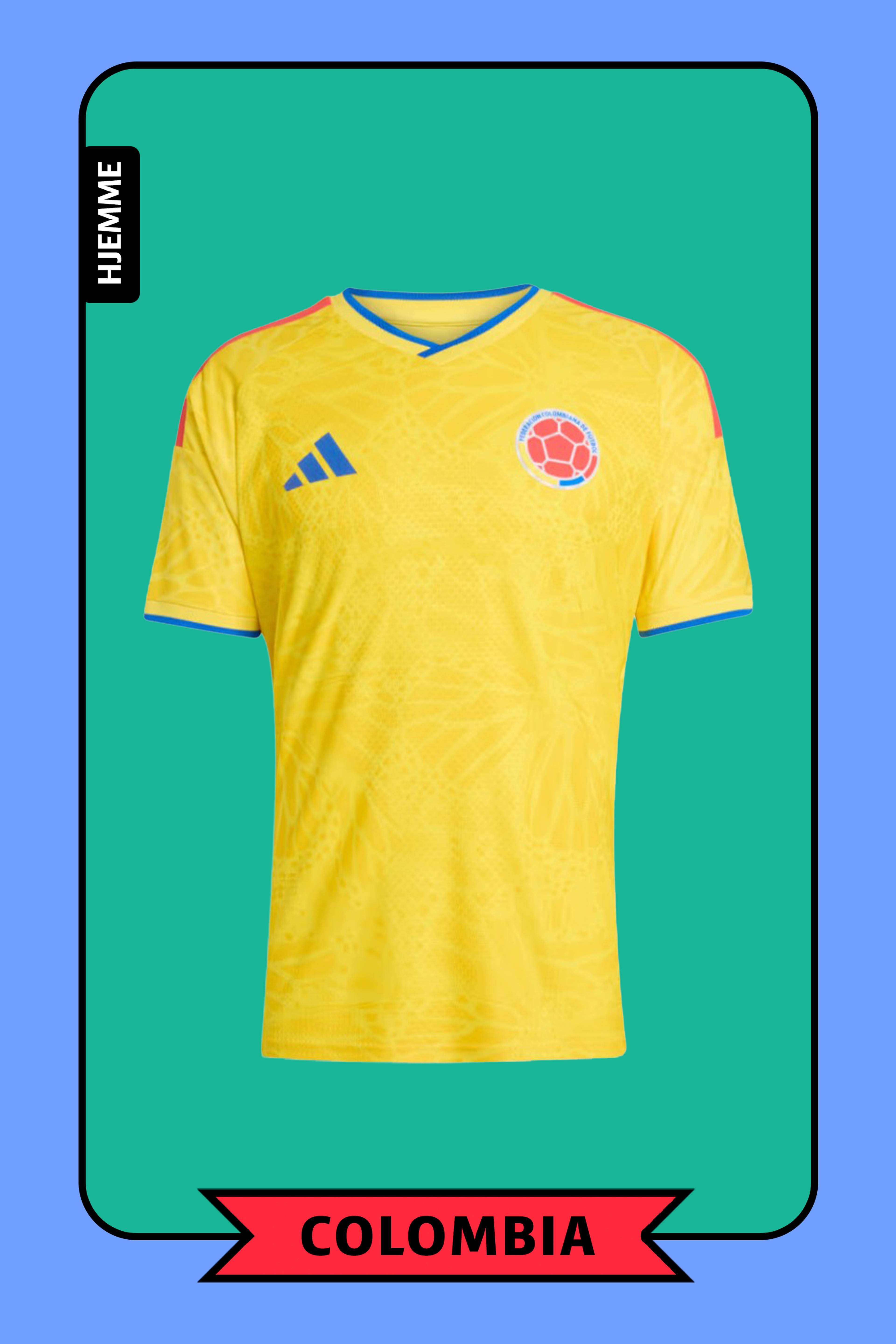 En gul fotballtrøye med grønne detaljer
