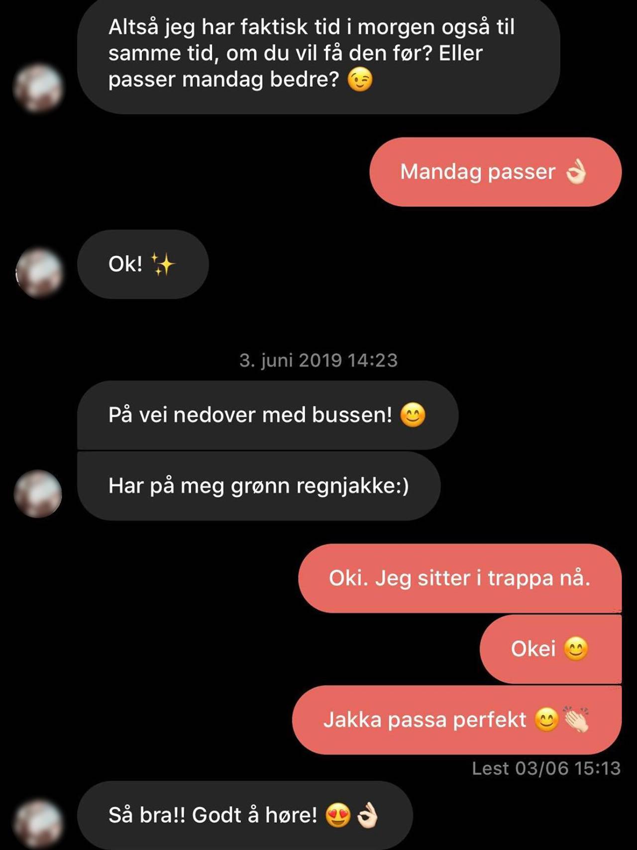 Hyggelig interaksjon mellom to brukere på bruktklær-appen Tise