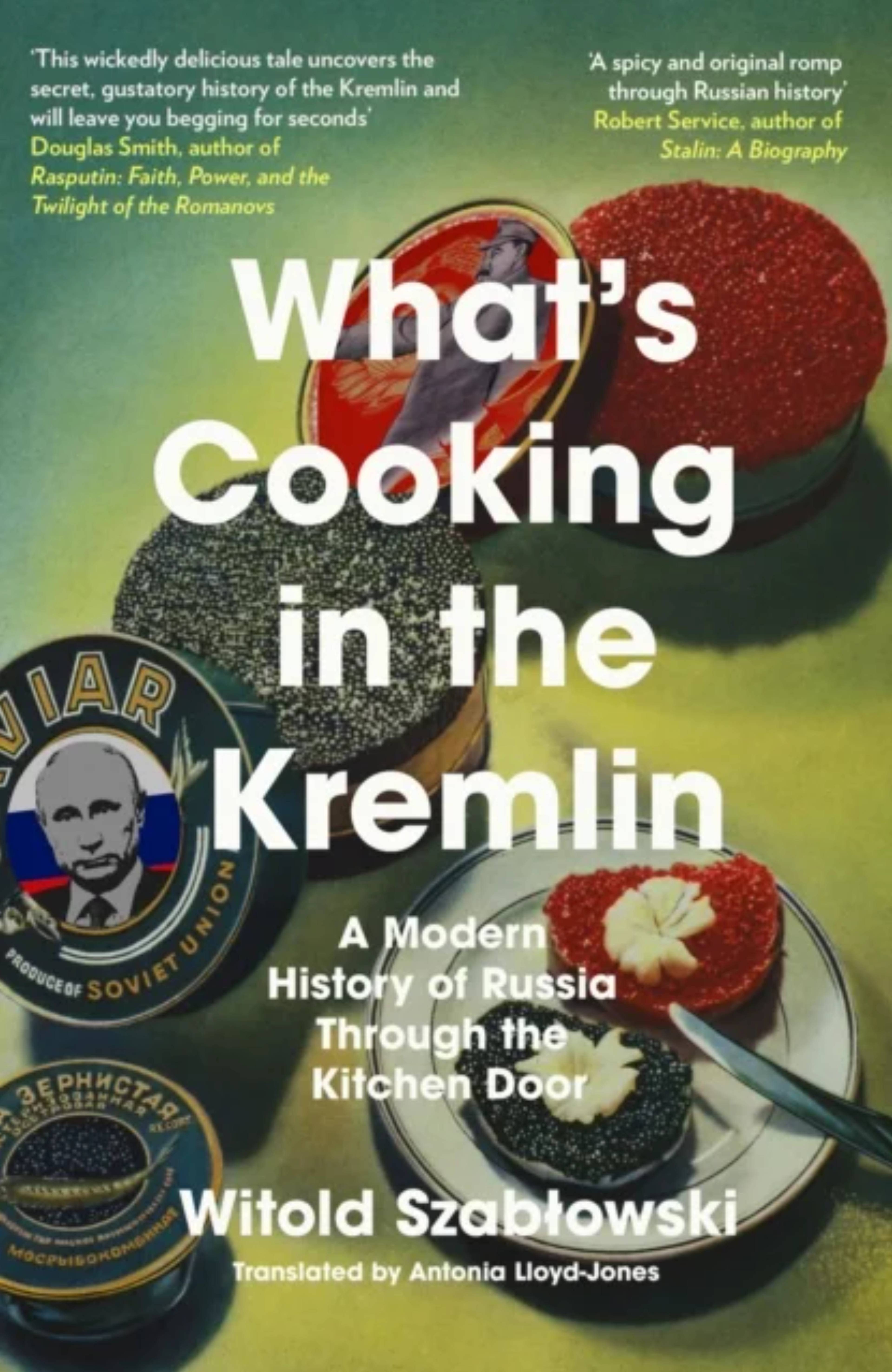 Grønt bokomslag med bilde av russisk kaviar og Putin