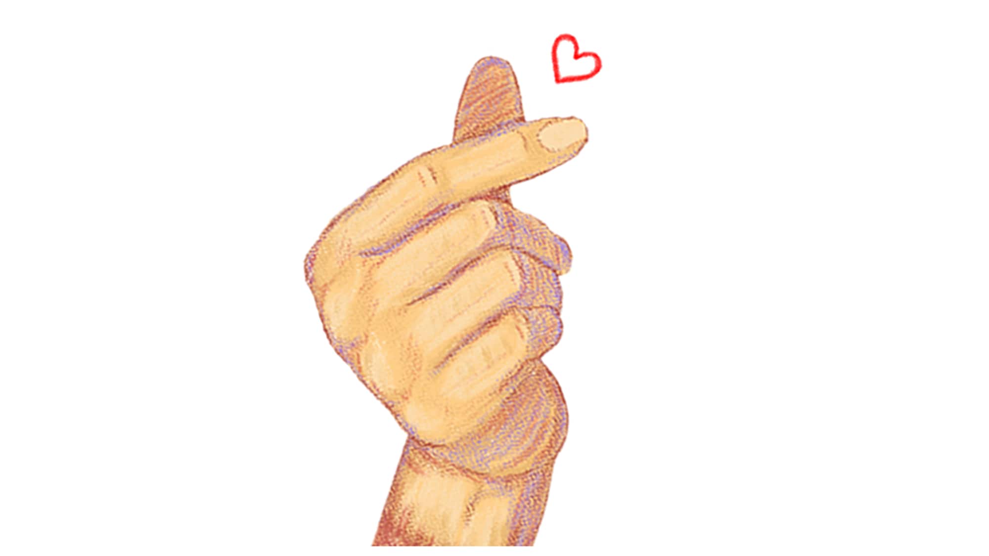 Illustrert hånd som knipser frem et lite hjerte.