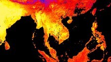 Sør- og Sørøst-Asia led under ekstrem varme i april 2016. På dette bilder fra Nasa viser gult der det var varmest.

