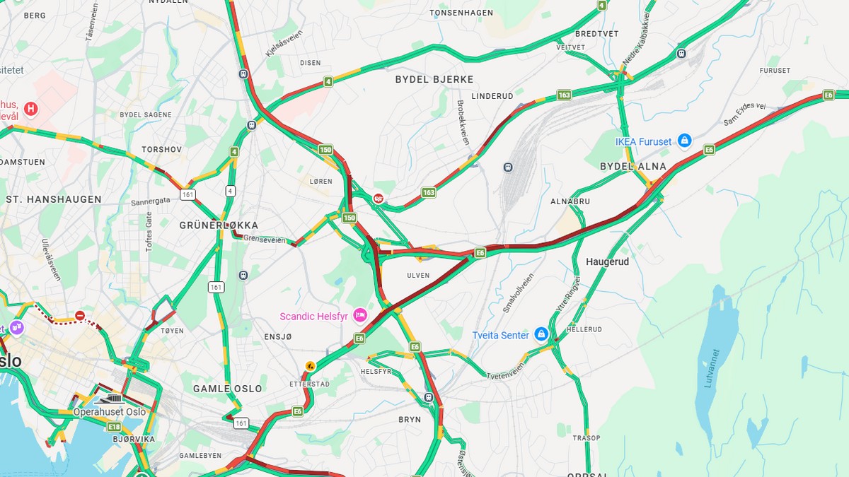 Bomtr&oslash;bbel i Operatunnelen - lange k&oslash;er inn mot Oslo