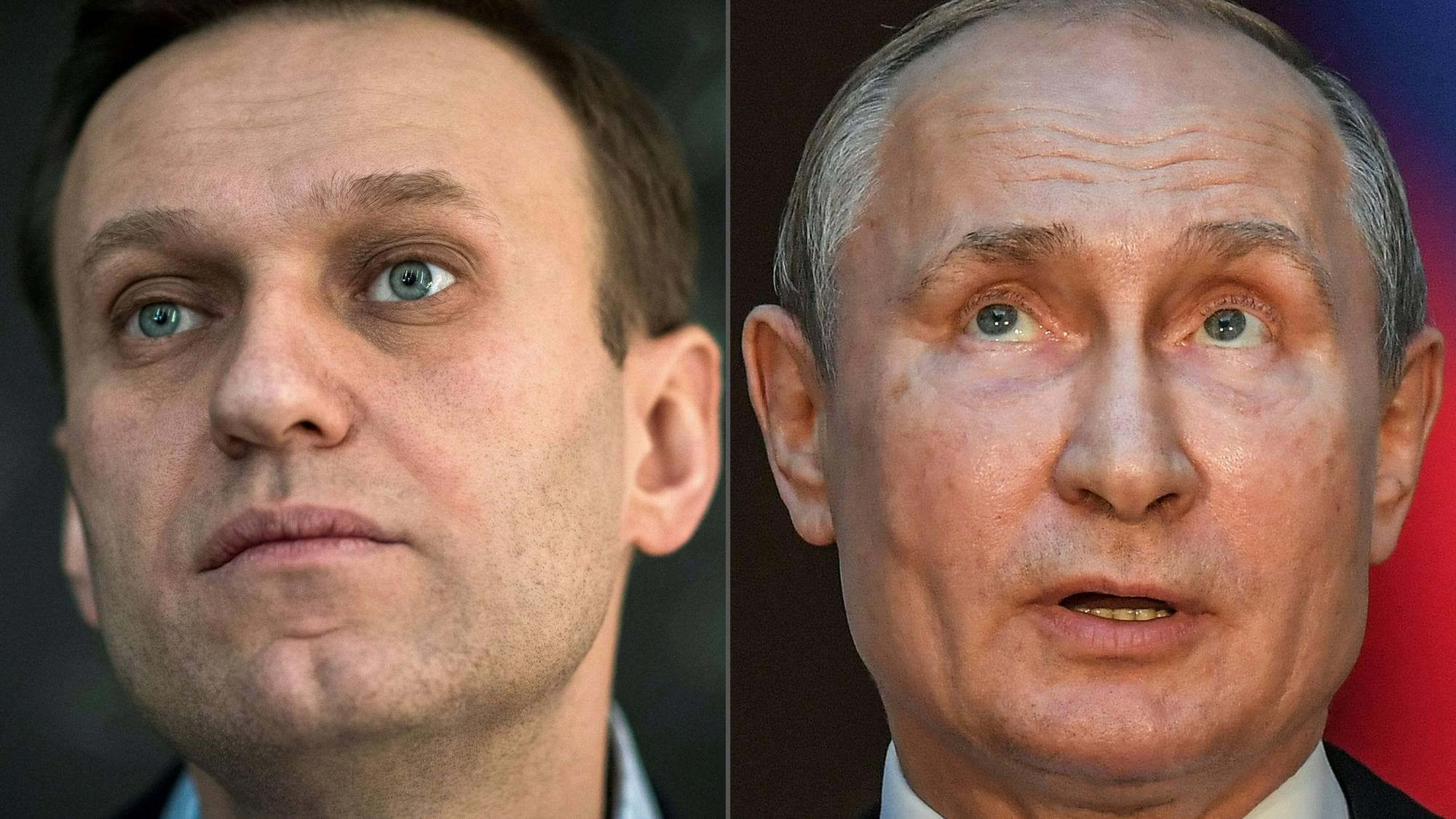 putin og nalanyj, to portrettbilde i eitt
