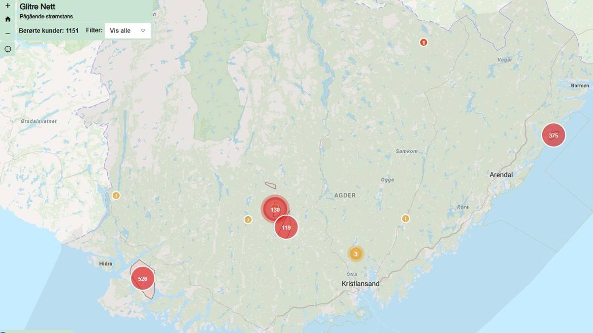 Strømbrudd i Farsund - over 1000 uten strøm