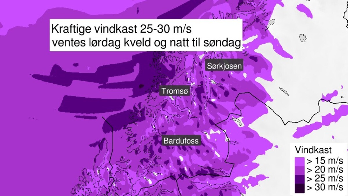 Kraftig vind ventes i Troms