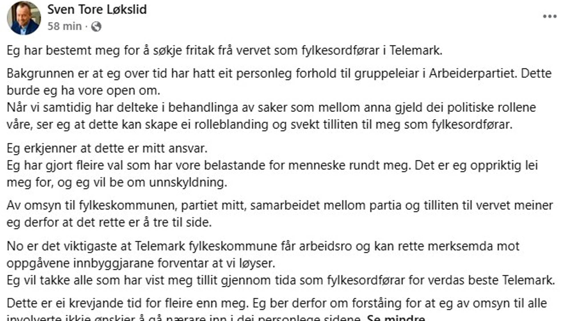 Viser masse tekst og et lite profilbilde av Løkslid.
