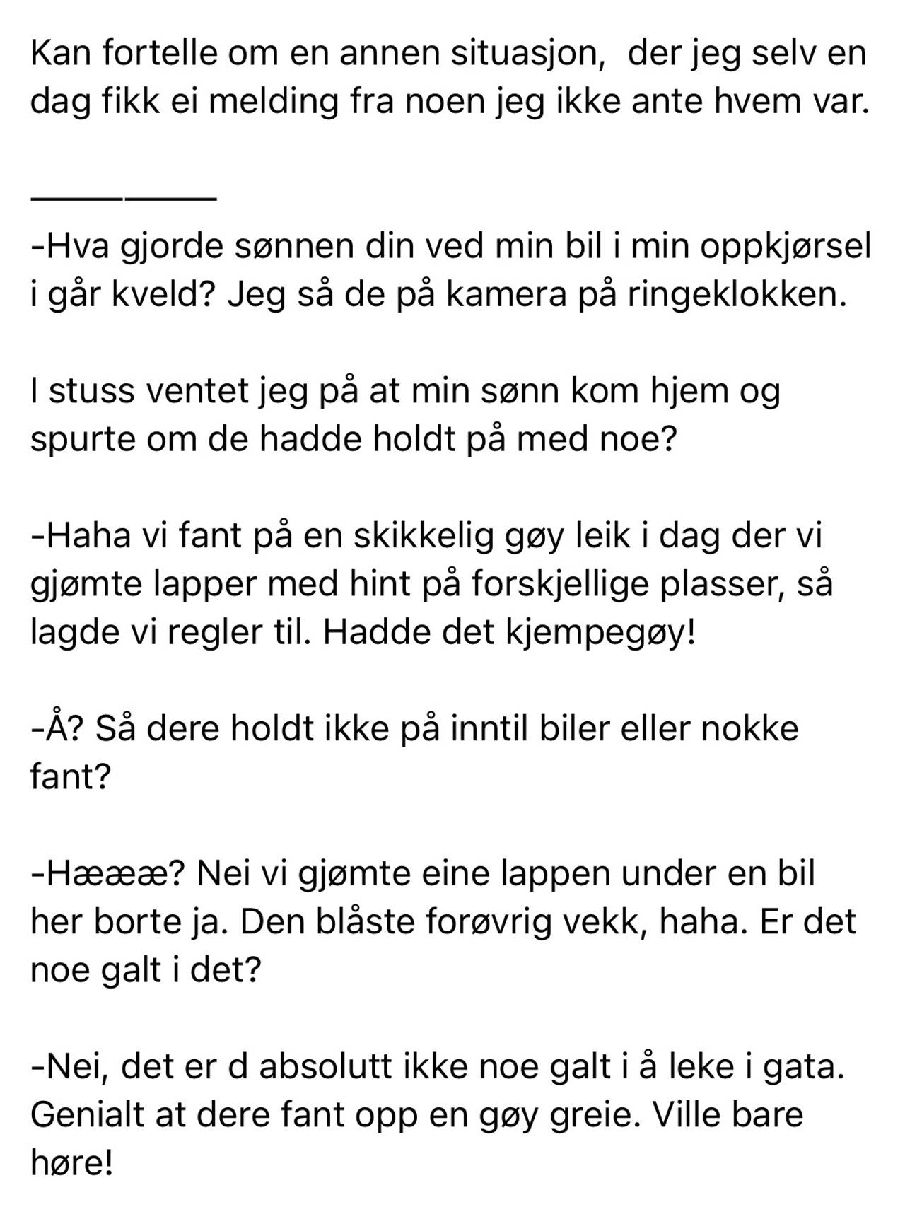 Del av Facebookinnlegg fra Trine Klemetsen