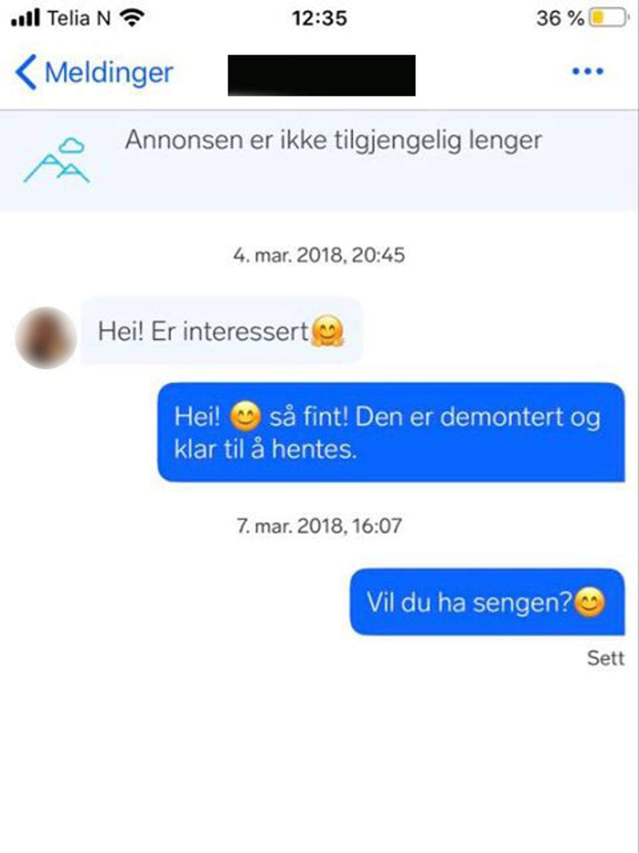 To personer chatter på finn.no. Den ene personen slutter plutselig å svare på emldinger