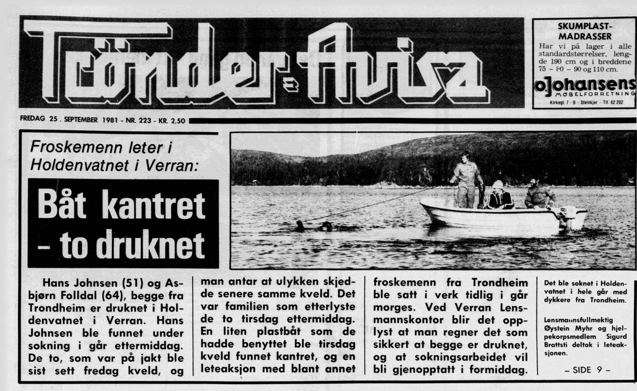 Søk etter Asbjørn Foldahl, faksimile Trønder-Avisa.