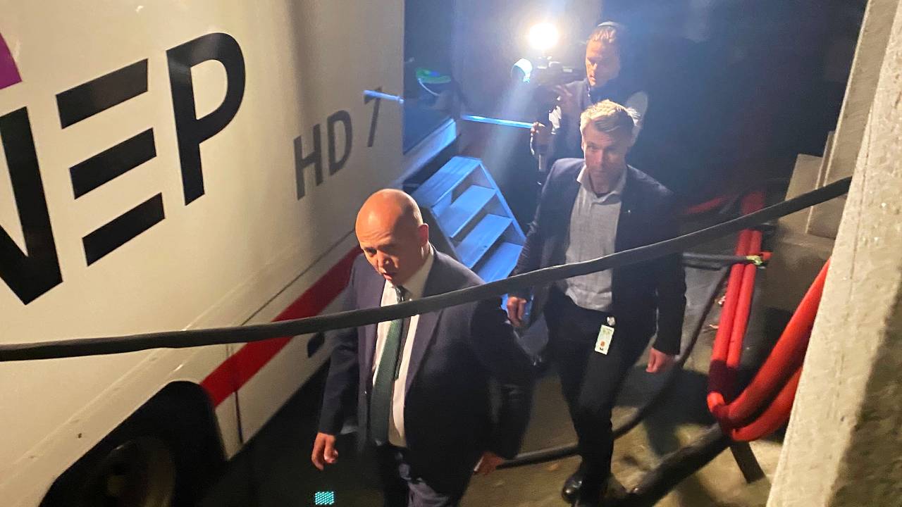 Trygve Slagsvold Vedum ankommer Senterpartiets valgvake 13. september 2021.