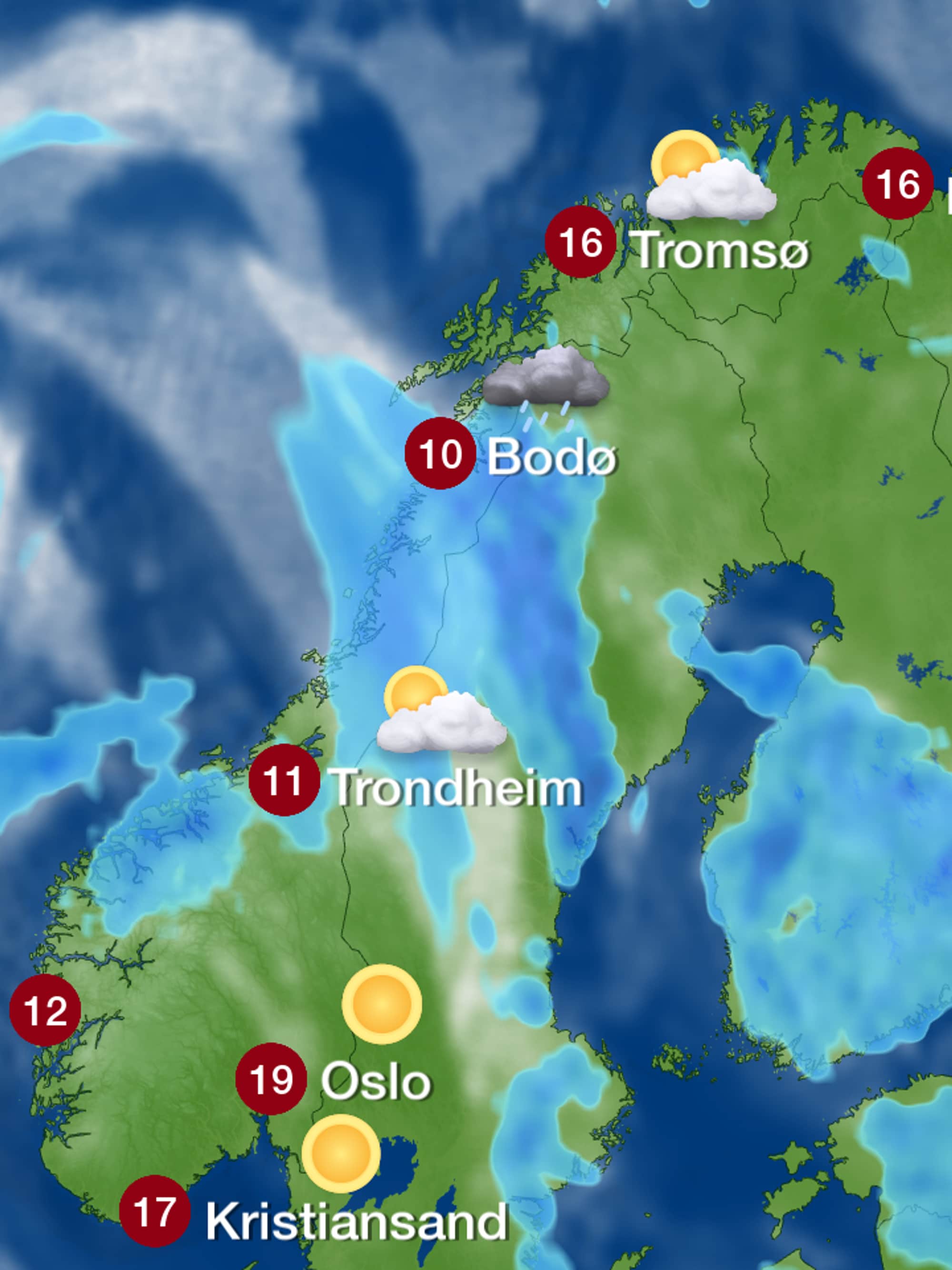 Værmelding for søndag 5. juli klokken 22