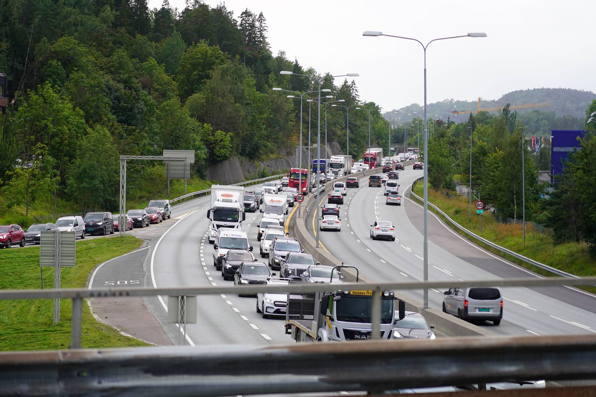 Kø på E18 ved Slependen retning Oslo tirsdag 20.august 2024