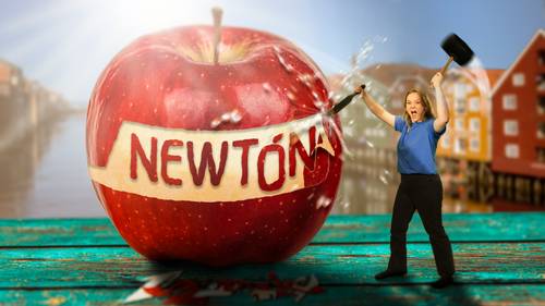 Ane, programleder i Newton hakker inn Newton-logo i ett eple!