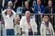 Heiko Junge / NTB Peder Kongshaug, kong Harald og dronning Sonja på tribunen når Sander Eitrem vinner 5000 meter skøyter i Milano Speed Skating arena under Vinter-OL i Milano Cortina 2026.