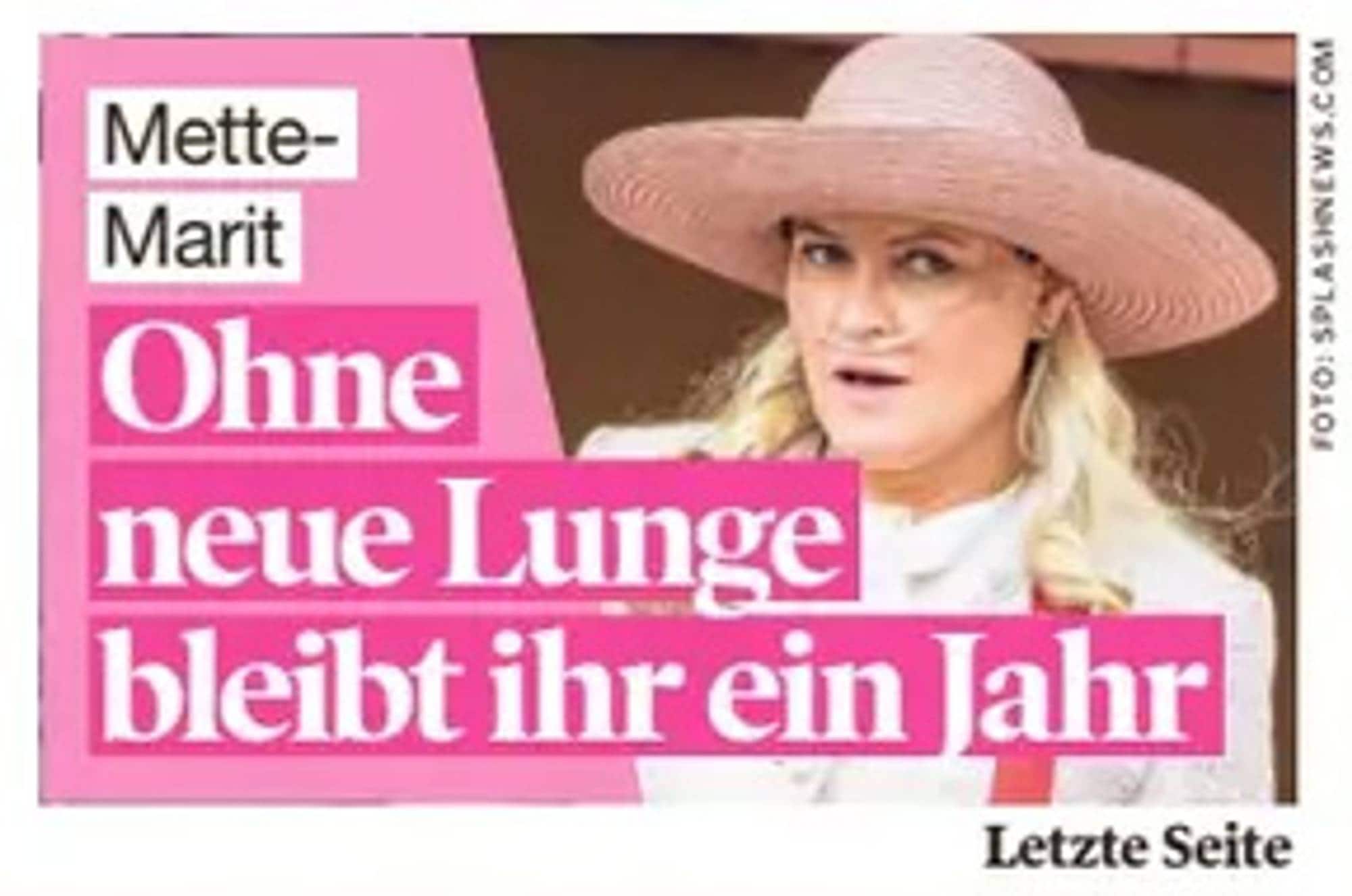 Bilde-forside Mette-Marit, teksten oversatt til norsk sier: Mette-Marit - Uten nye lunger har hun bare ett år igjen