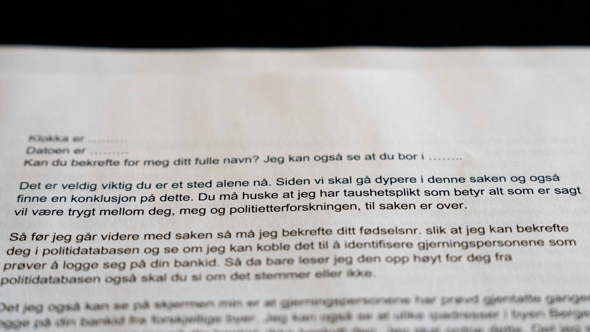 Bilde av manuset som svindlerne bruker 