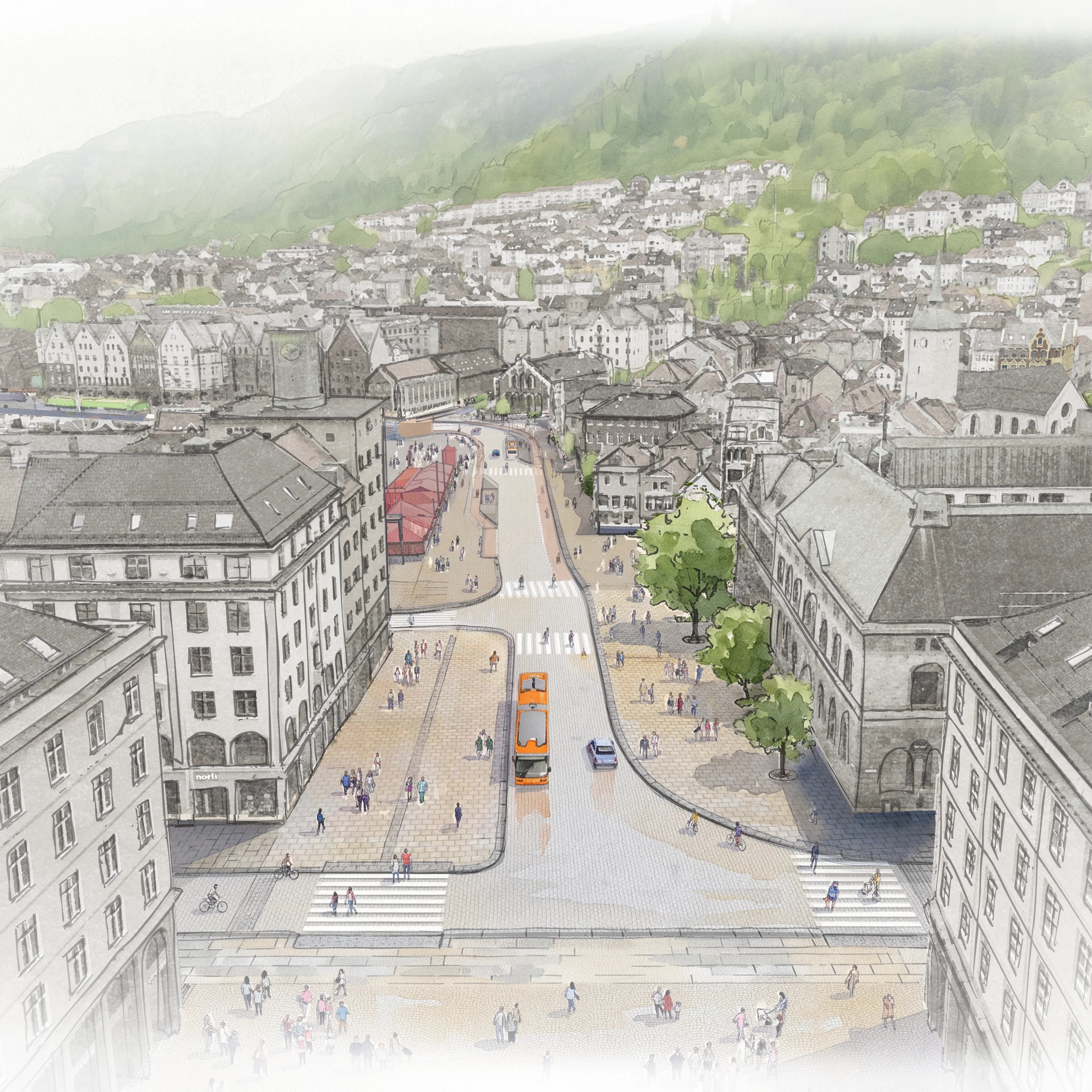 Planlagd hovudsykkelrute mellom Torget og Skuteviken i Bergen: Torgallmenningen