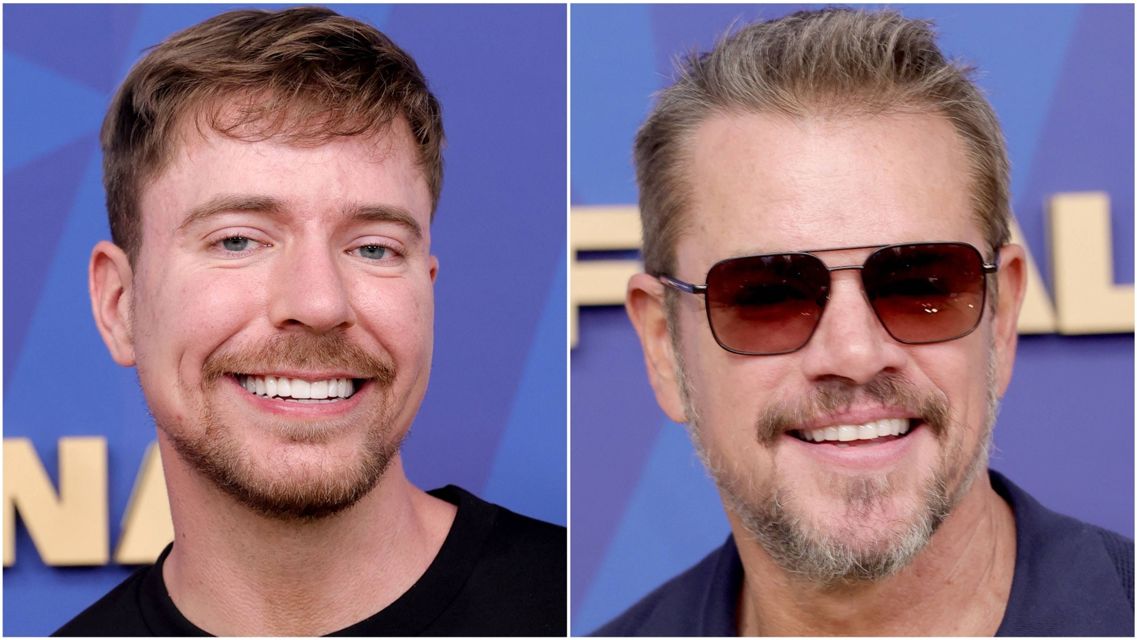 Internettpersonlighet James Stephen Jimmy Donaldson, bedre kjent som Mr. Beast, og skuespiller Matt Damon.